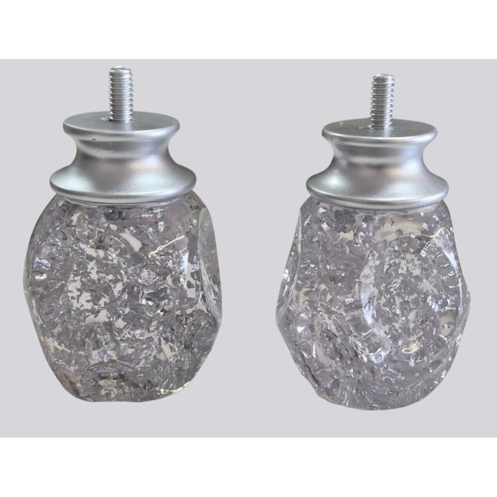 Clear Plastic Knobs Silver Glitter Design Tops 2"